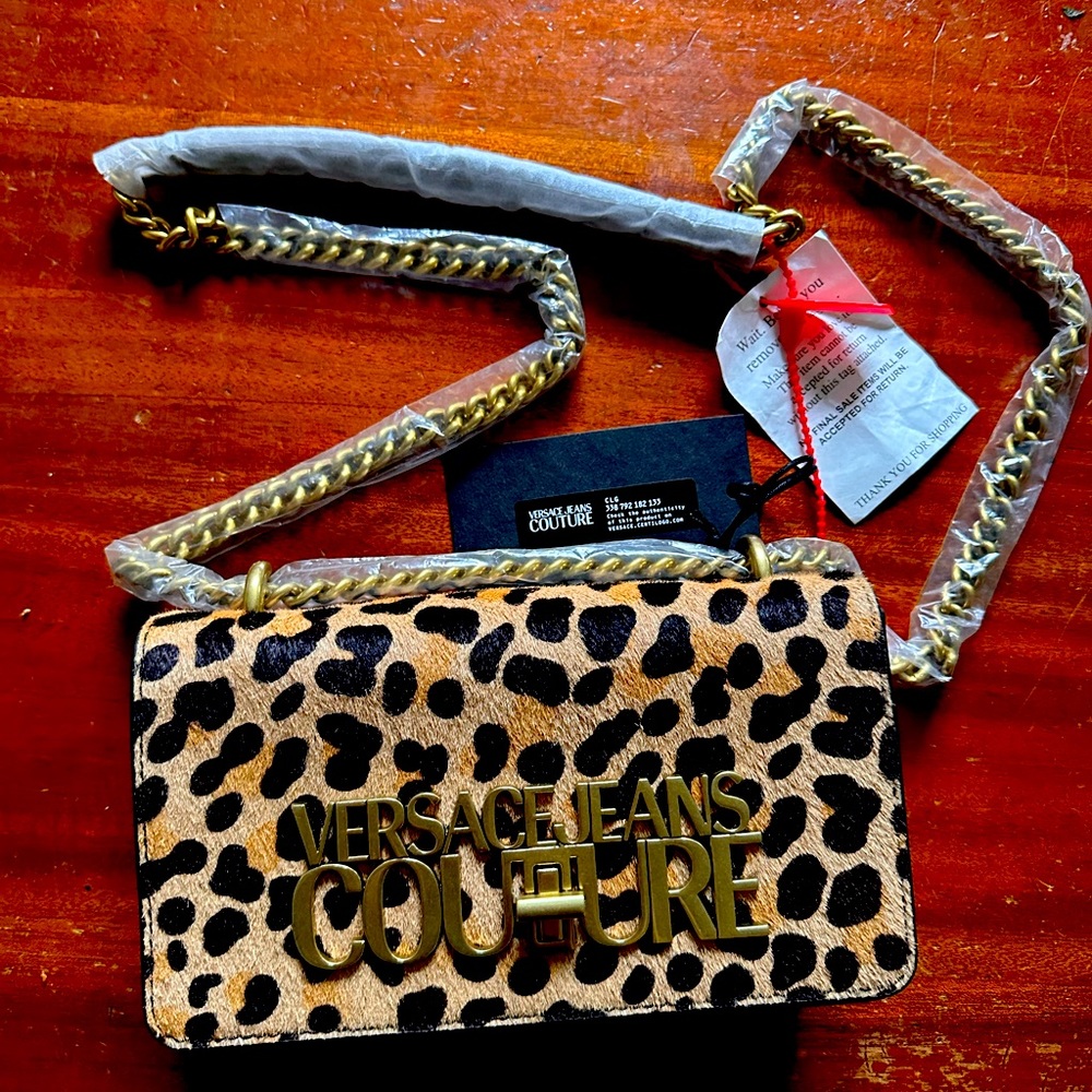 Versace Jeans Couture leopard print over the shoulder bag. NEVER USED.